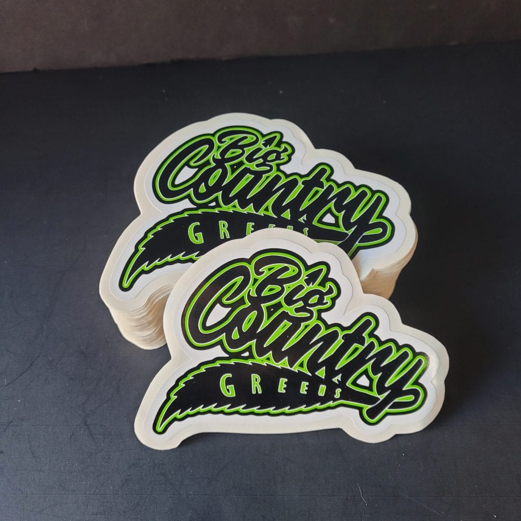Custom vinyl dispensary stickers Big Country Greens
