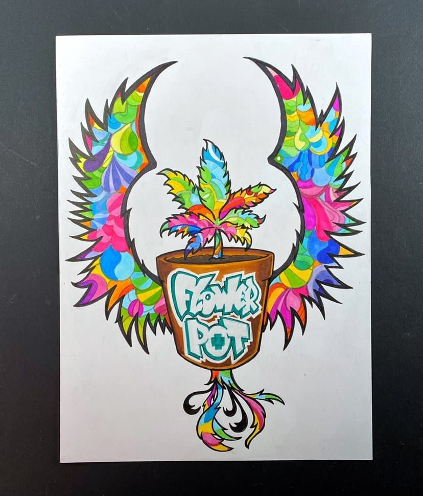 Flower Pot Phoenix Graphic Design Hand drawn graffiti art for holographic stickers