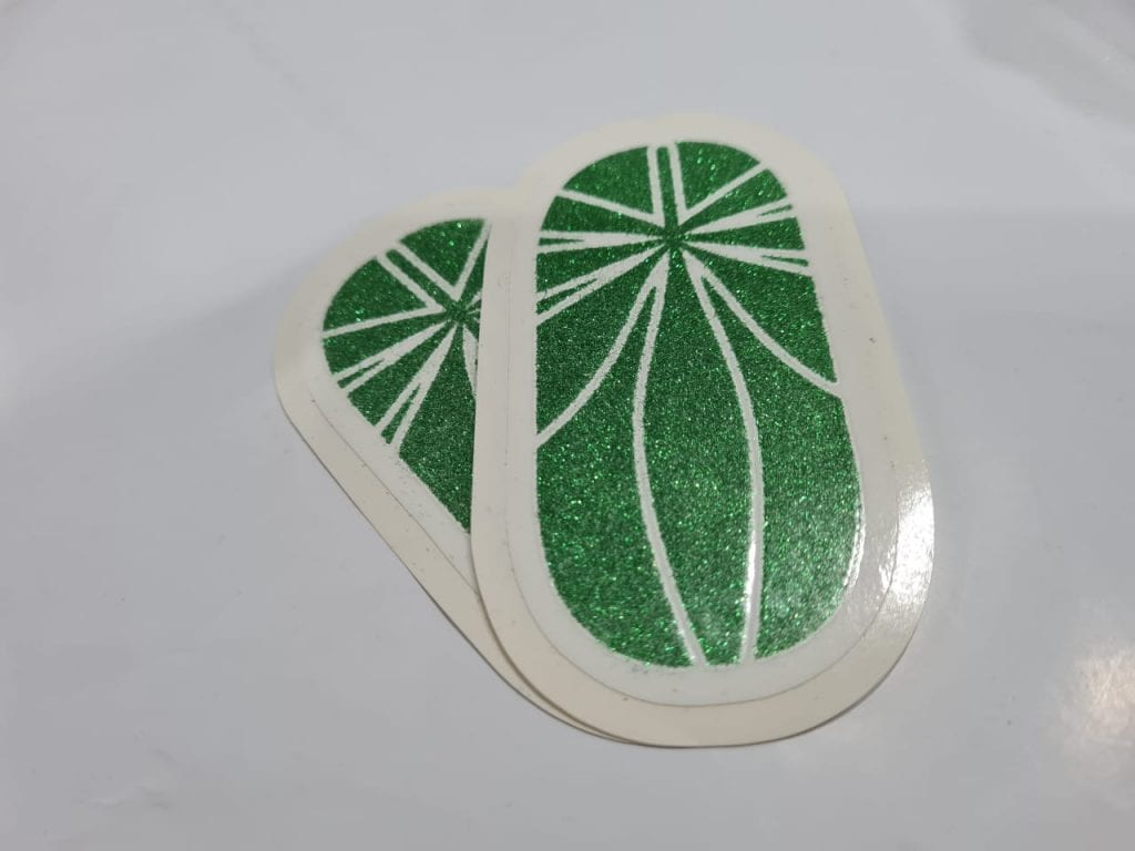 Custom green glitter dispensary stickers the corner co